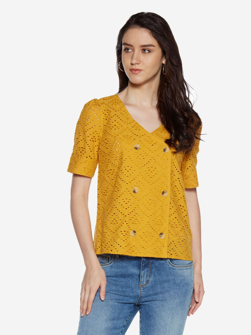 LOV Yellow Cutout Detailed Jovina Top