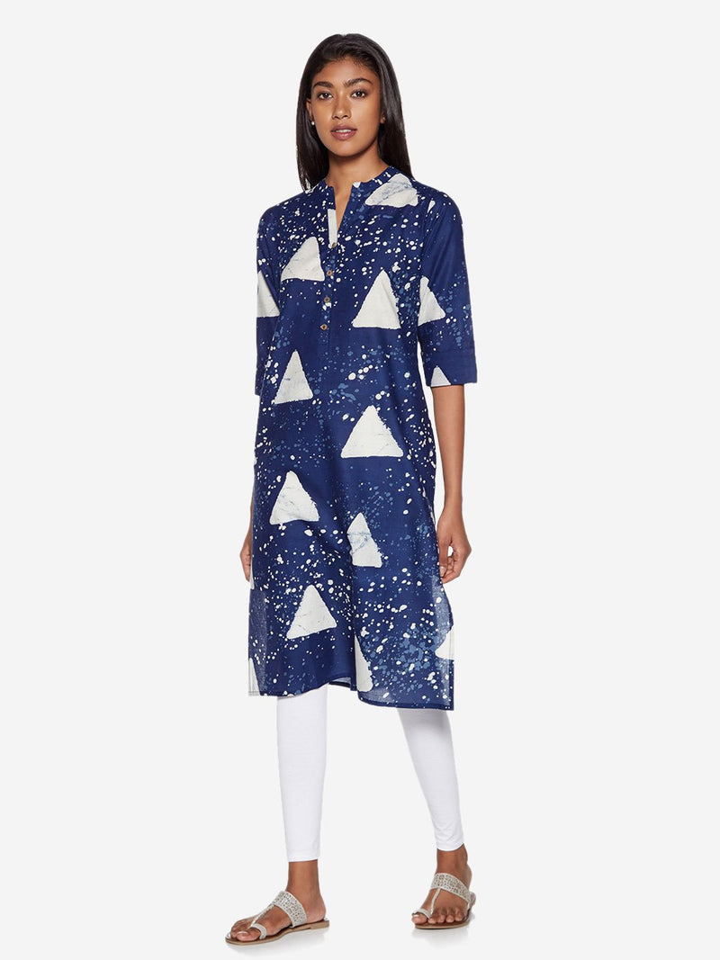 Utsa Indigo Geometrical Print Straight Kurta