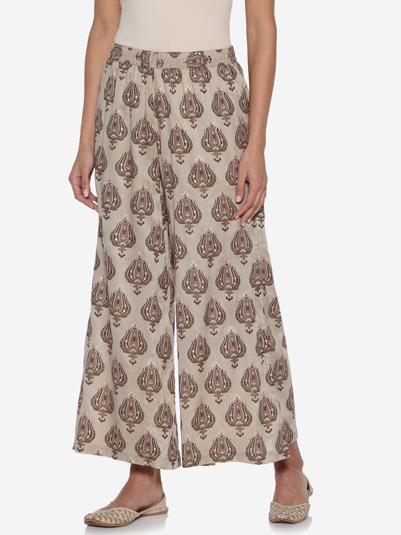 Zuba Beige Floral Palazzos