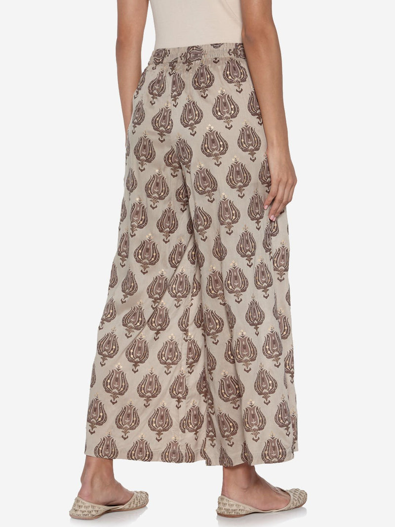 Zuba Beige Floral Palazzos