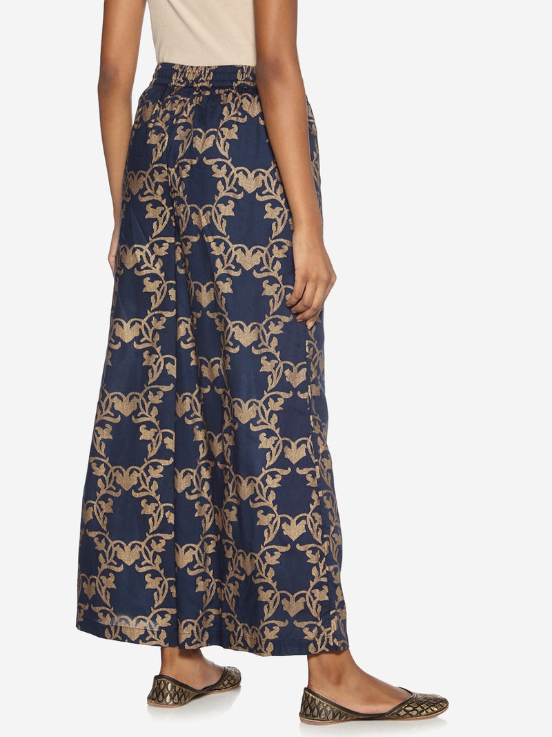 Zuba Indigo Ethnic Print Flared Palazzos