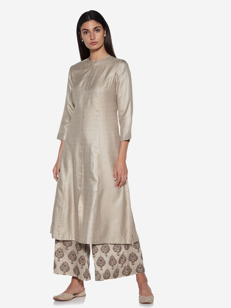 Zuba Beige Self-Textured A-line Kurta