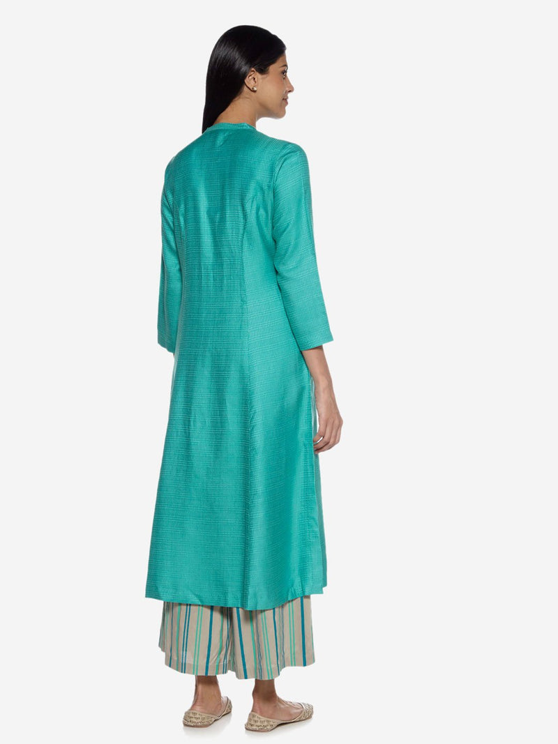 Zuba Turquoise Self-Patterned A-line Kurta