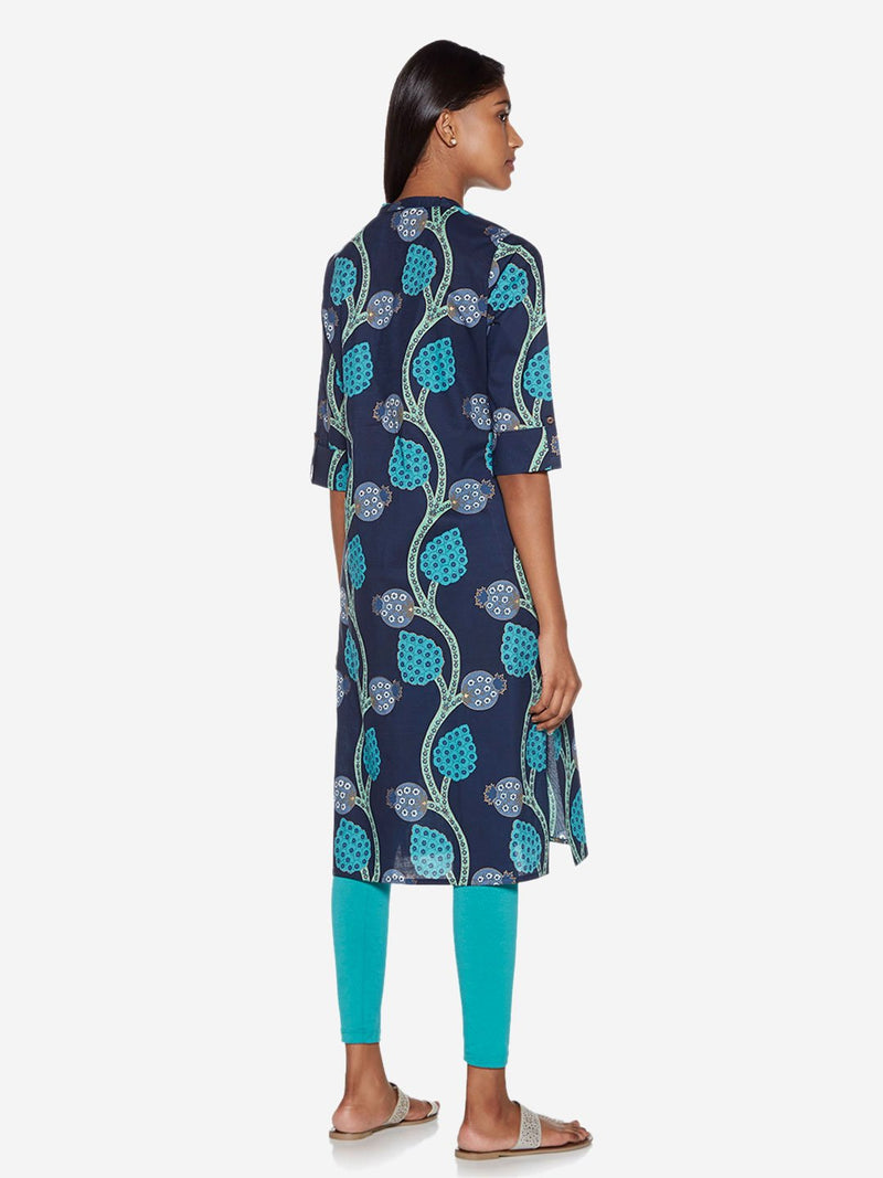 Utsa Indigo Tree Print Straight Kurta