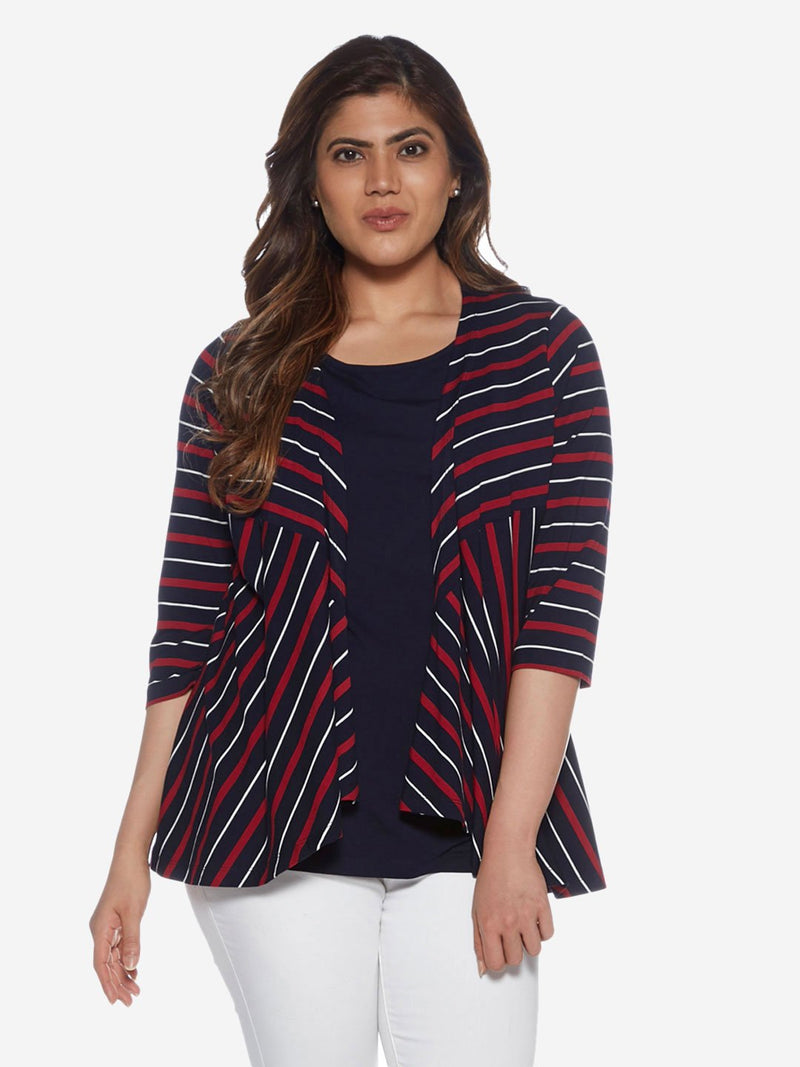 Gia curve Navy Stripe Print Varane Top