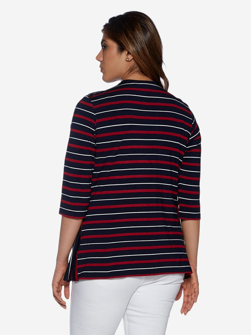 Gia curve Navy Stripe Print Varane Top