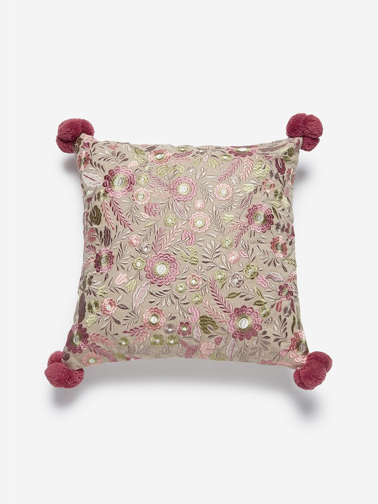 Westside Home Multicolour Floral Embroidered Cushion Cover