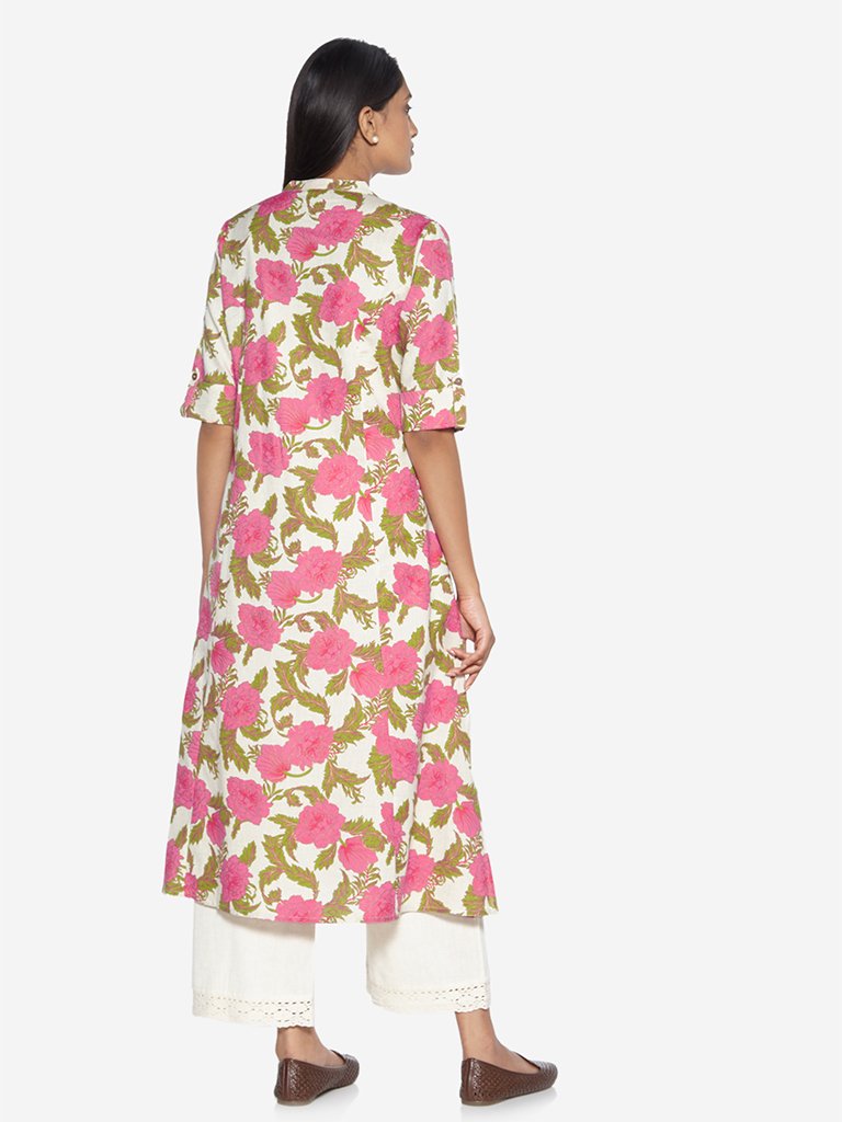 Utsa Off White Floral A-Line Kurta