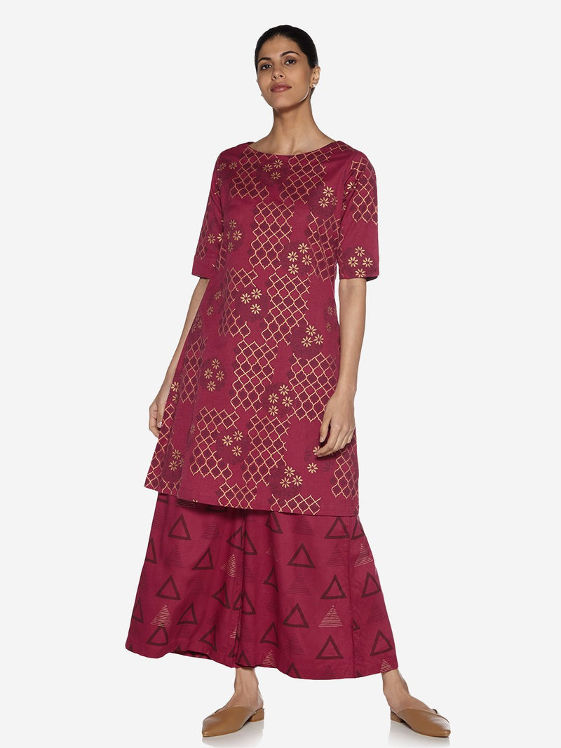 Utsa Magenta Printed A-Line Kurta