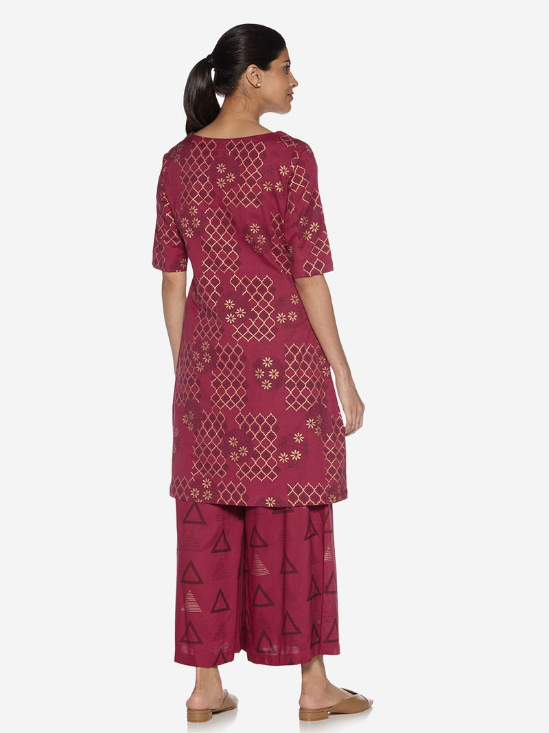 Utsa Magenta Printed A-Line Kurta