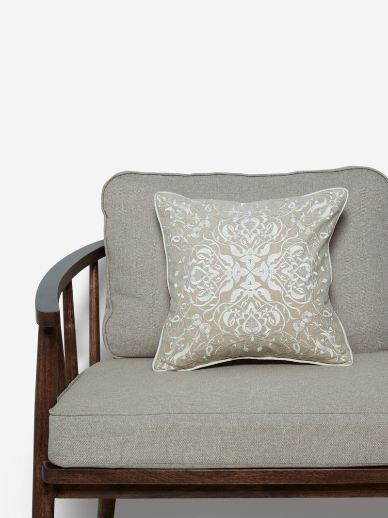 Westside Home Beige Embroidered Cushion Cover