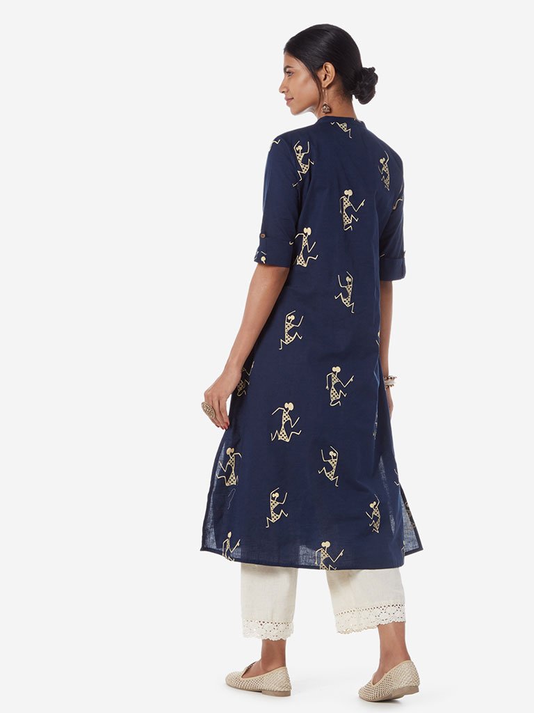 Utsa Indigo Warli Print A-line Kurta