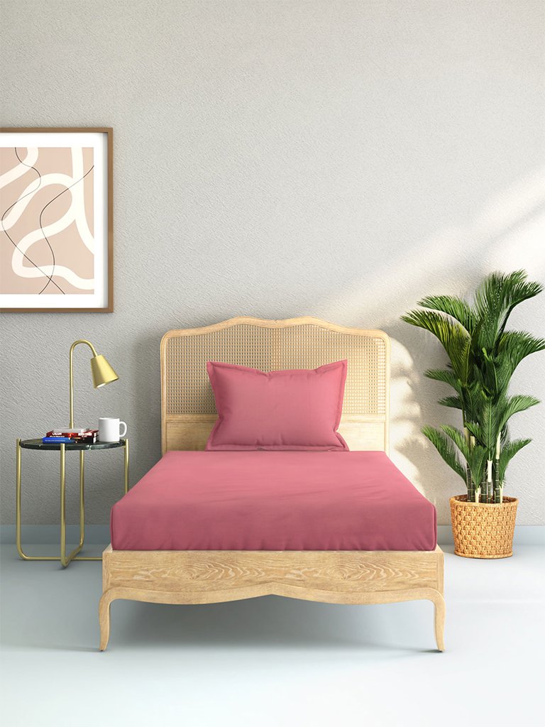Westside Home Dark Pink 144 TC Single Bed Sheet And Pillowcase Set