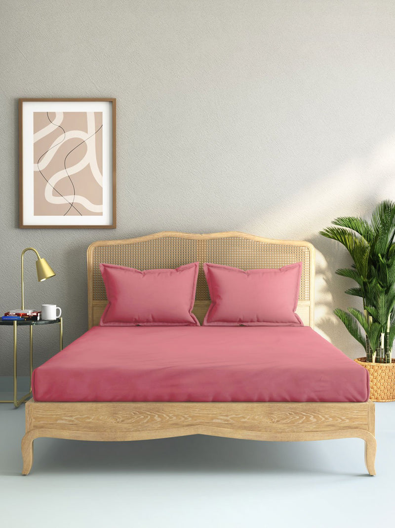 Westside Home Dark Pink 144 TC Double Bed Sheet And Pillowcase Set