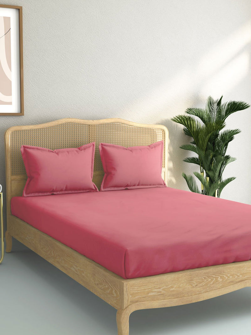 Westside Home Dark Pink 144 TC Double Bed Sheet And Pillowcase Set