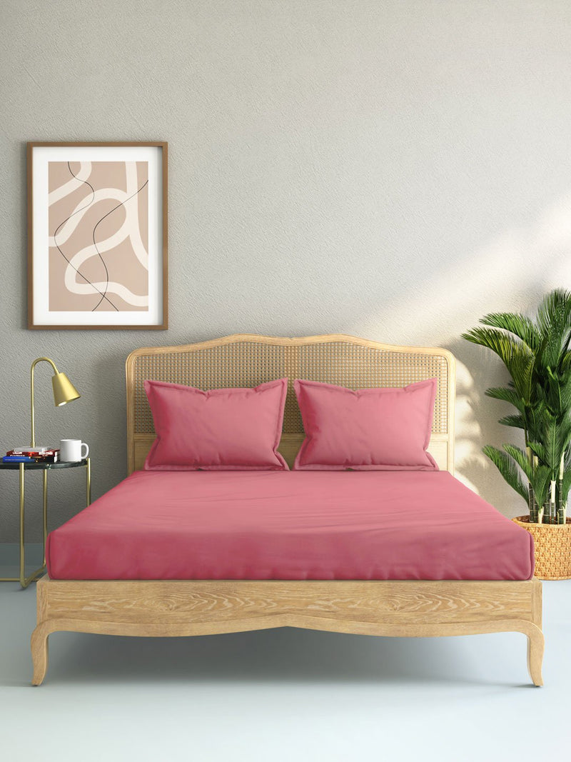 Westside Home Dark Pink 144 TC King Bed Sheet And Pillowcase Set