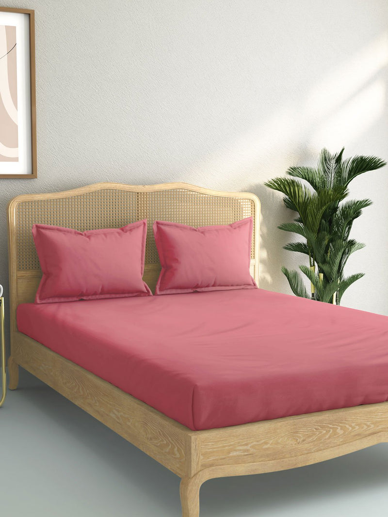 Westside Home Dark Pink 144 TC King Bed Sheet And Pillowcase Set