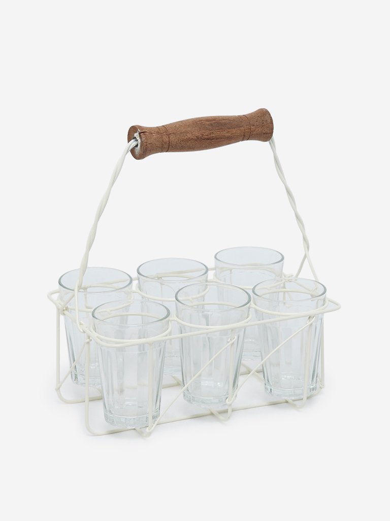 Westside Home Off-White Caddy With Six Tea Glasses