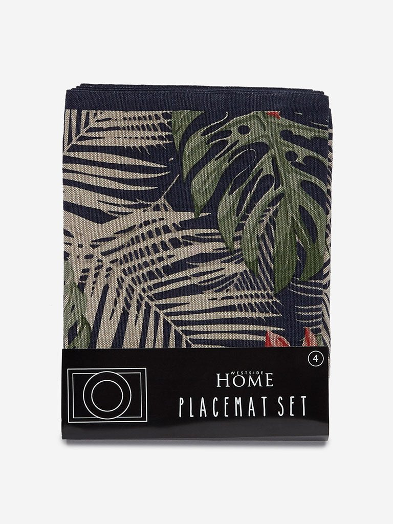 Westside Home Navy Floral Printed Placemats Set Of Four