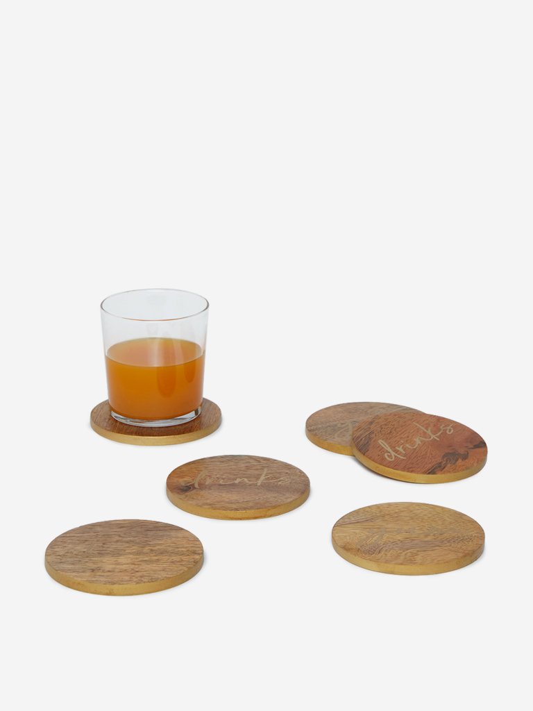 Westside Home Brown Wooden Coasters Set of Six