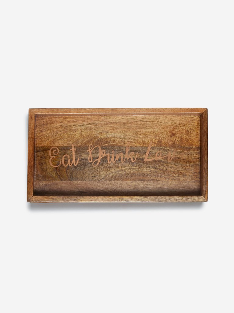 Westside Home Brown Wooden Text Printed Tray