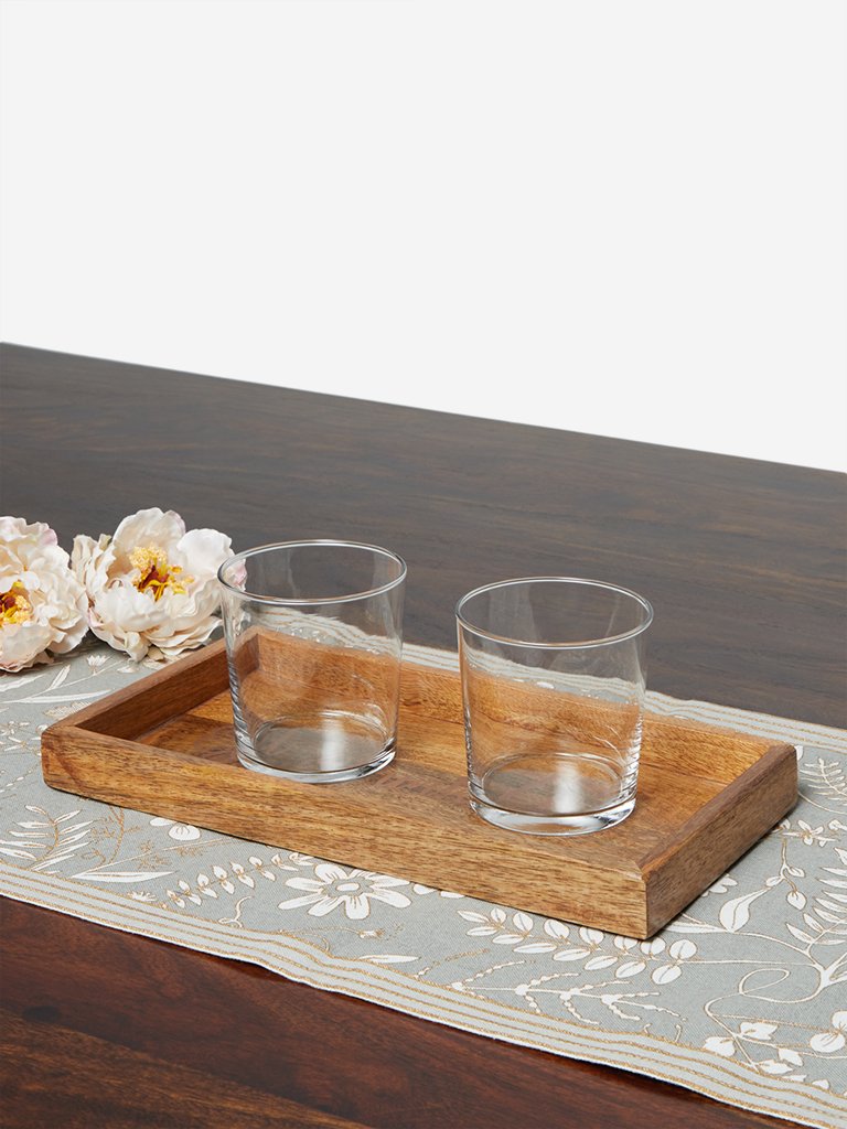 Westside Home Brown Wooden Text Printed Tray