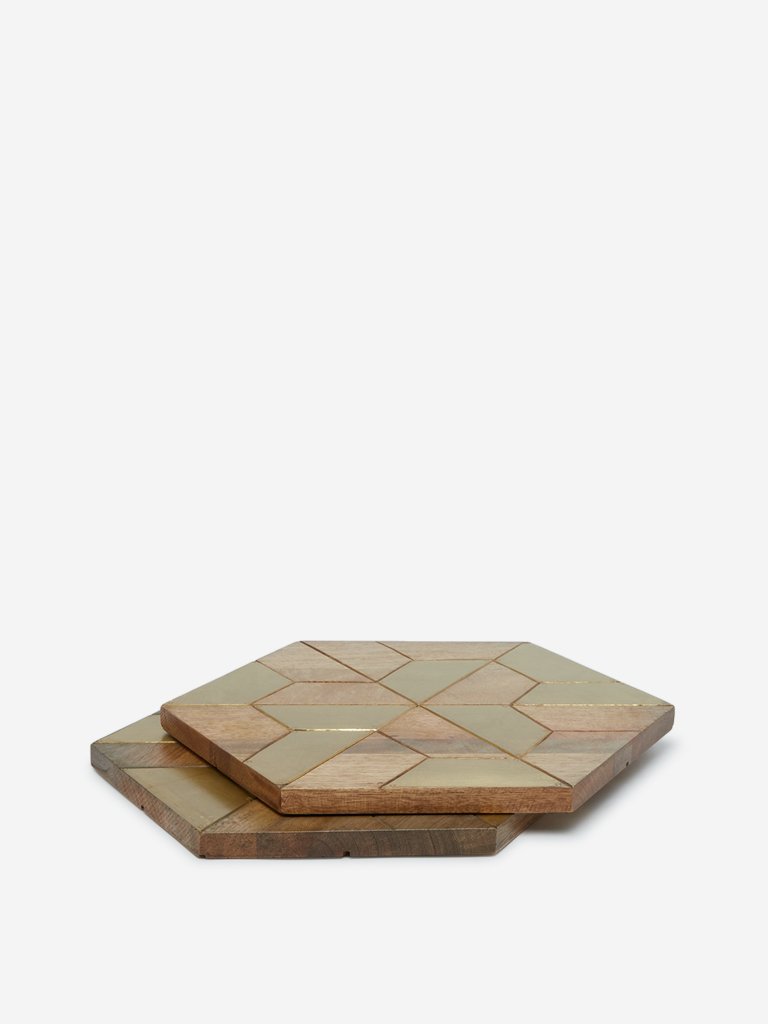 Westside Home Brown Wooden Hexagonal Placemats Set of Two