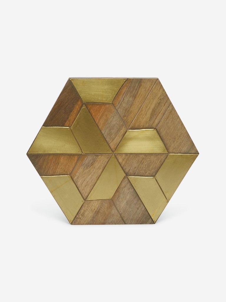 Westside Home Brown Wooden Hexagonal Placemats Set of Two