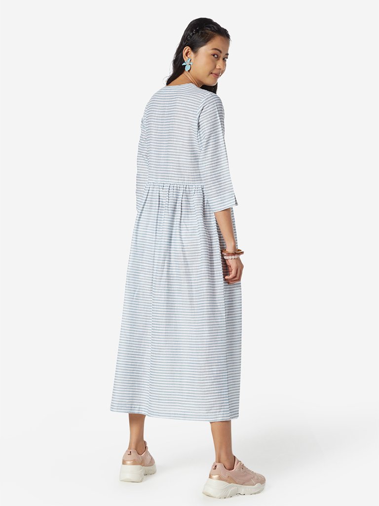 Bombay Paisley Blue Striped Fit-And-Flare Dress