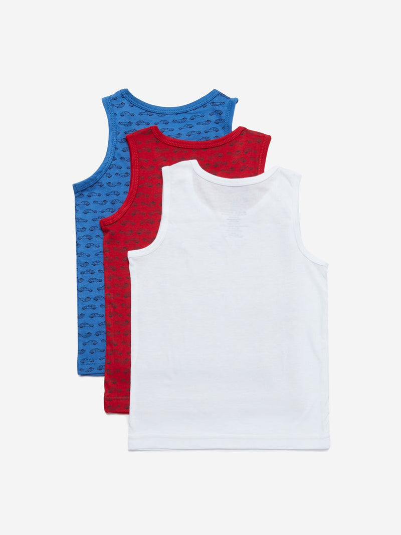 HOP Kids Blue Car Printed Vests Pack of Three