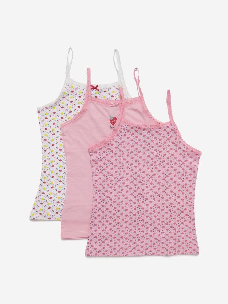 Y&F Kids Pink Printed Camisole Set Of Three