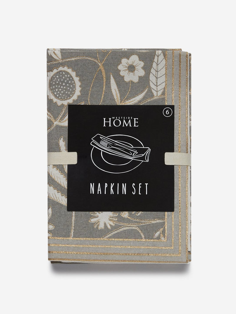 Westside Home Grey Printed Napkins Set Of Six