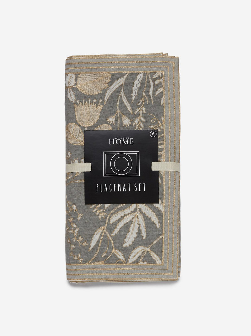 Westside Home Grey Printed Pure-Cotton Placemats Set Of Six