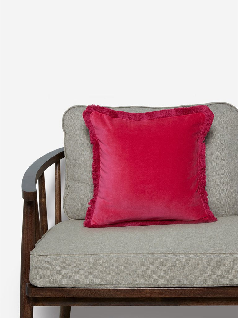 Westside Home Fuchsia Fringed Velveteen Cushion Cover