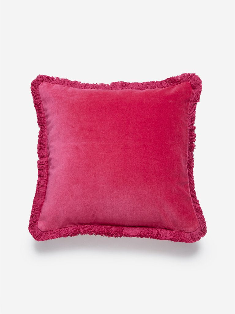 Westside Home Fuchsia Fringed Velveteen Cushion Cover