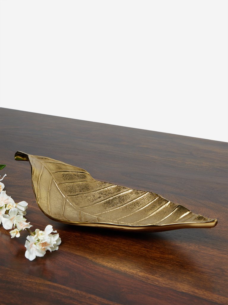Westside Home Gold Brass Leaf Platter