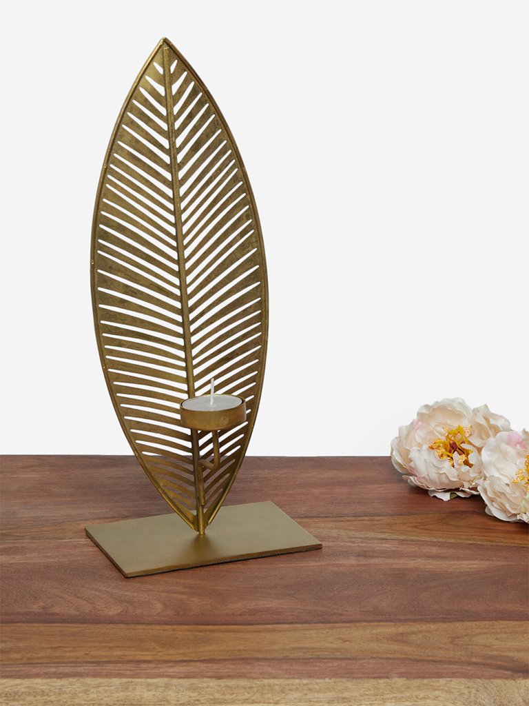 Westside Home Gold Leaf Pattern Tealight Candle Stand