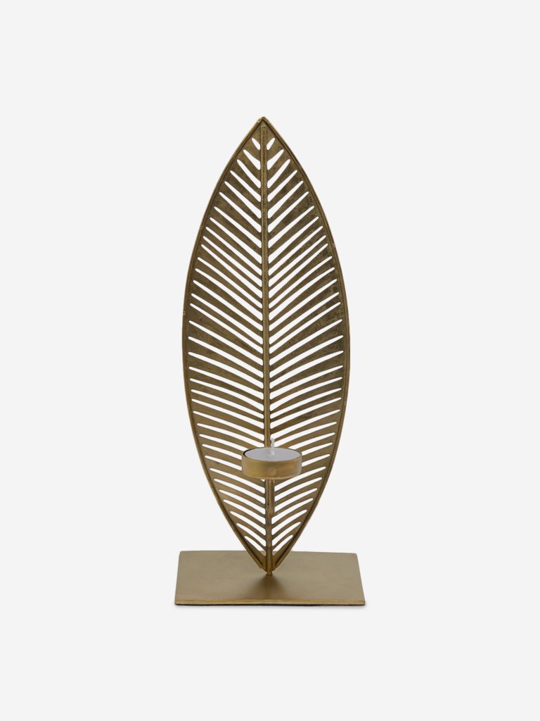 Westside Home Gold Leaf Pattern Tealight Candle Stand