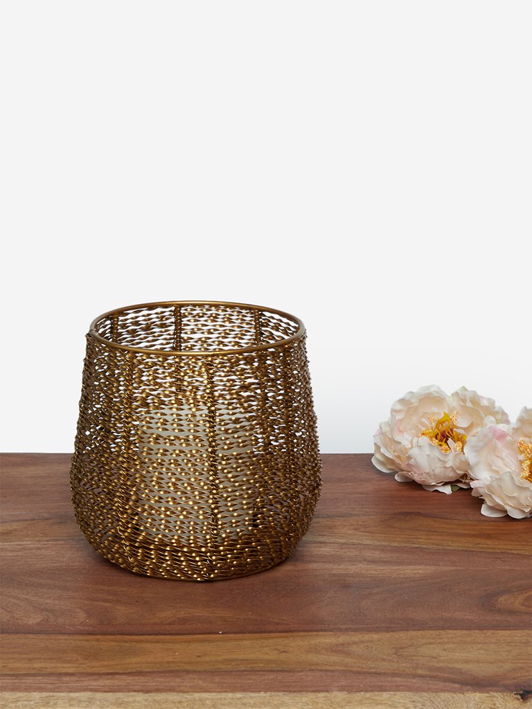 Westside Home Gold Beaded Tealight Candle Stand