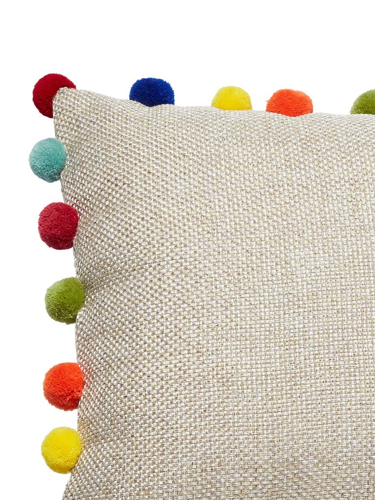 Westside Home Beige Pom-Pom Detailed Cushion Cover