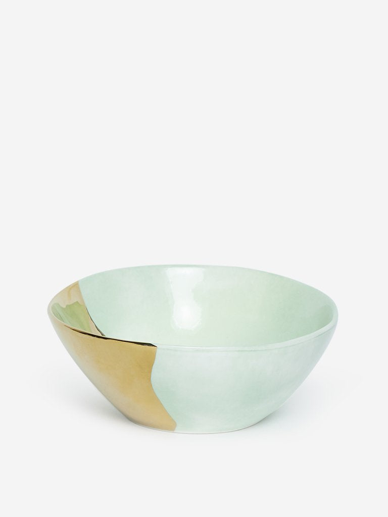 Westside Home Gold And Green Porcelain Bowl