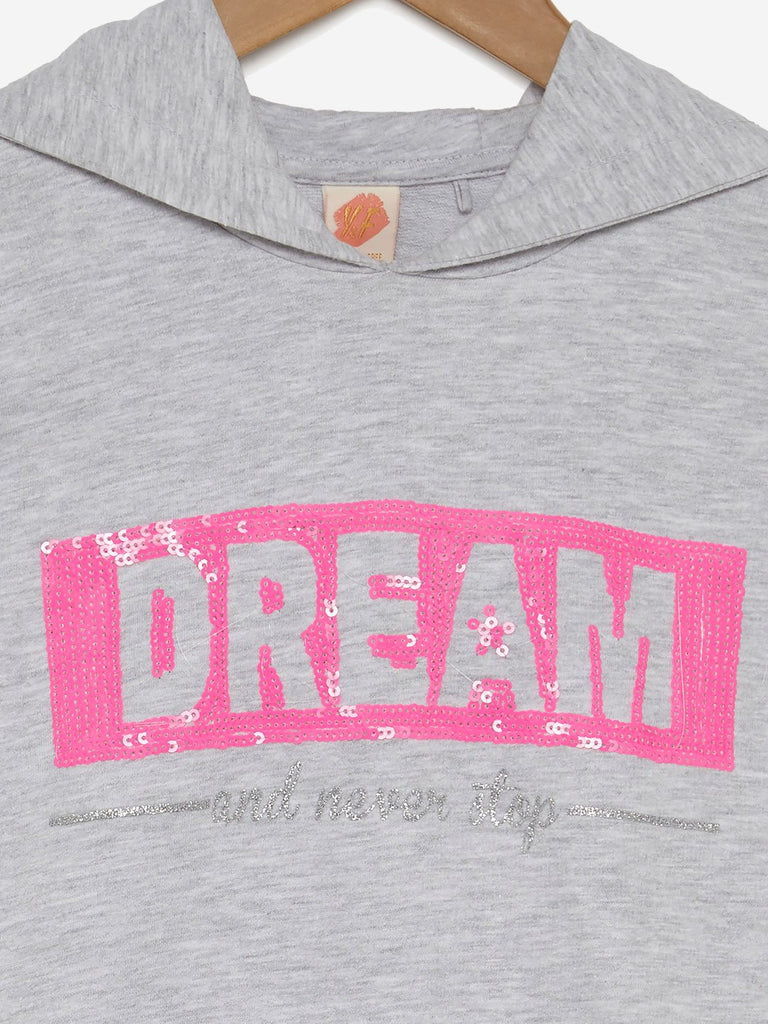 Y&F Kids Grey Melange Hooded T-Shirt