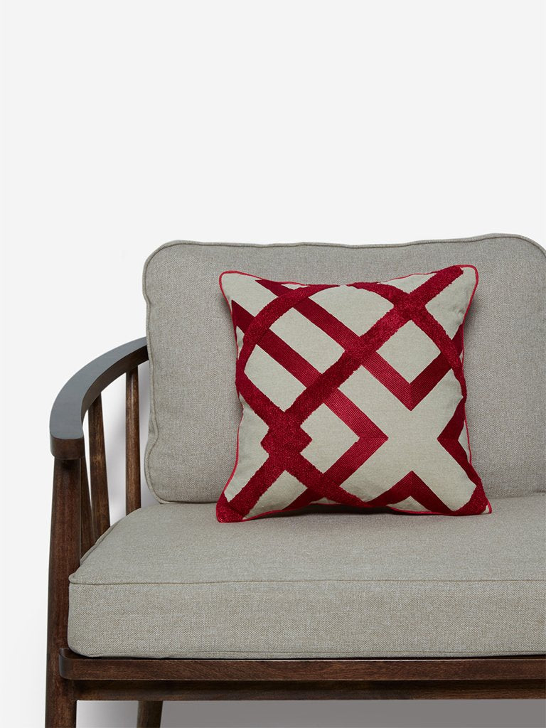 Westside Home Maroon Geometrical Print Cushion Cover