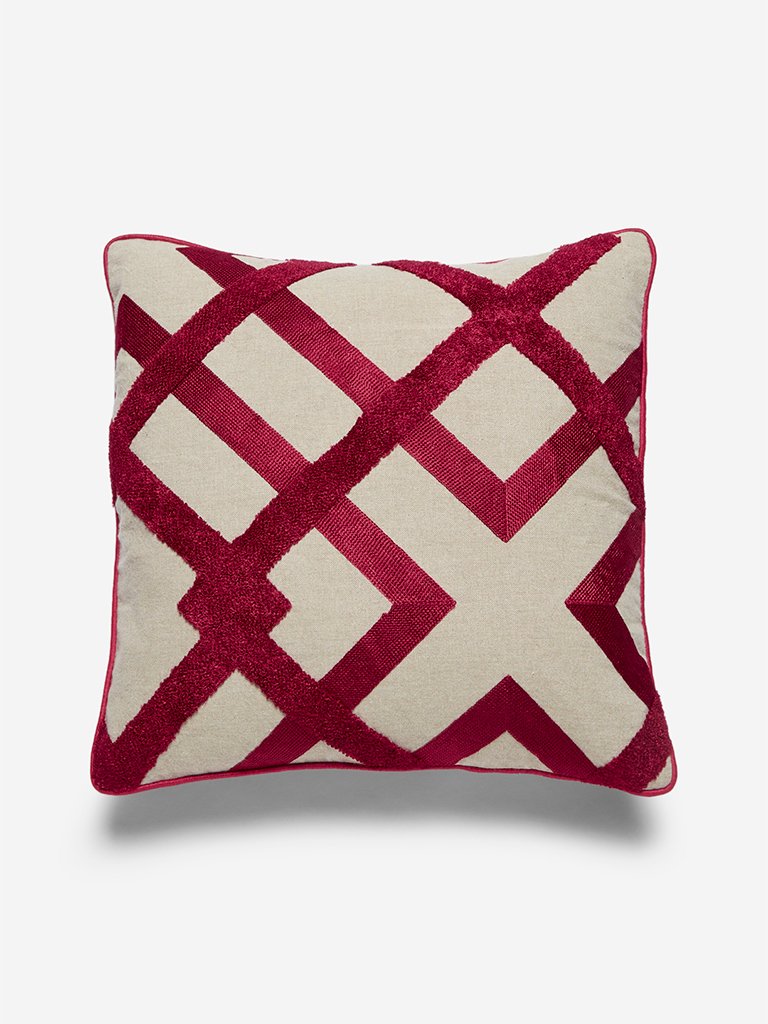 Westside Home Maroon Geometrical Print Cushion Cover