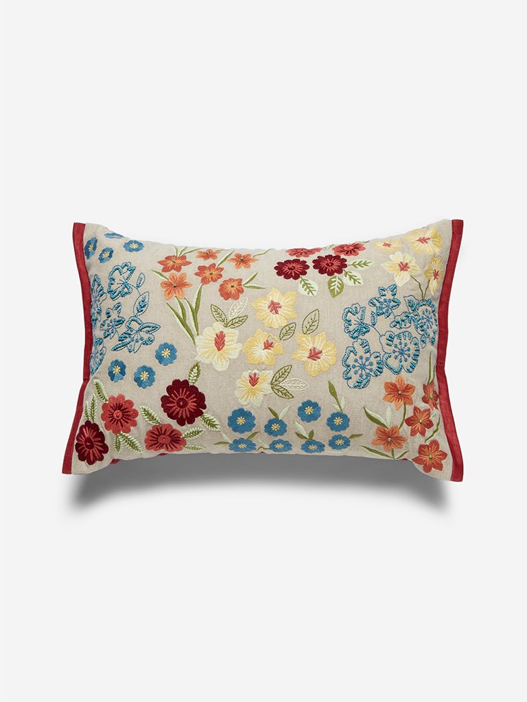 Westside Home Multicoloured Floral Embroidered Cushion Cover