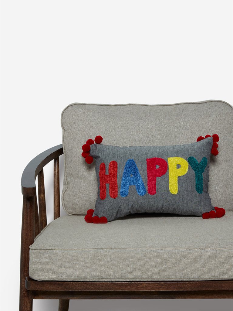 Westside Home Grey Typographic Patterned Cushion Cover