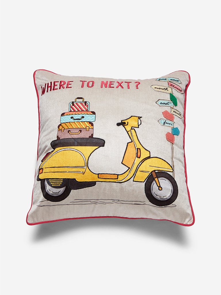 Westside Home Multicolour Scooter Embroidered Cushion Cover