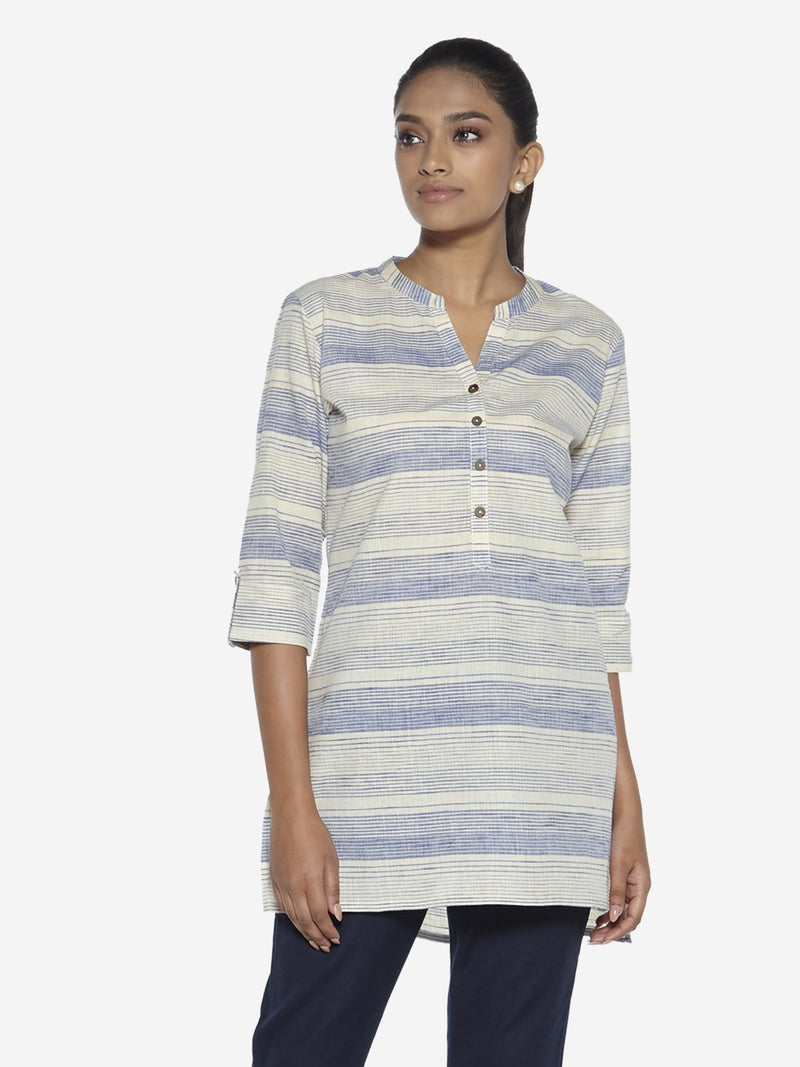 Utsa Beige Striped High-Low Kurti