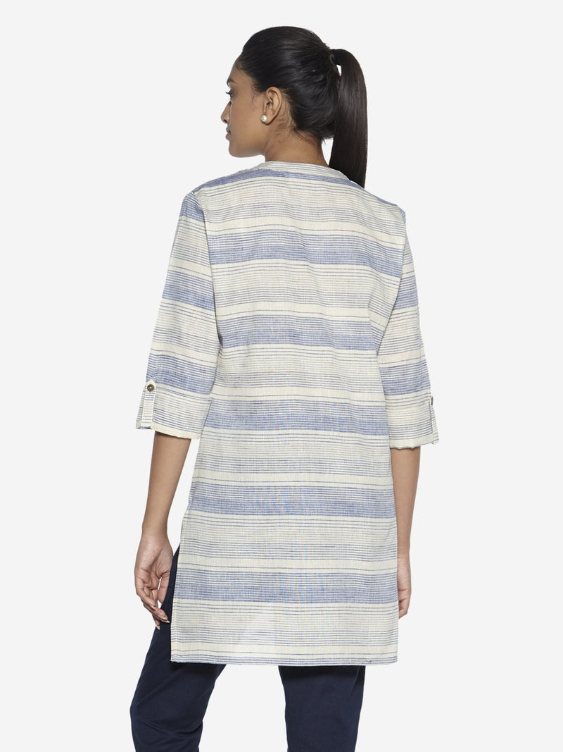 Utsa Beige Striped High-Low Kurti