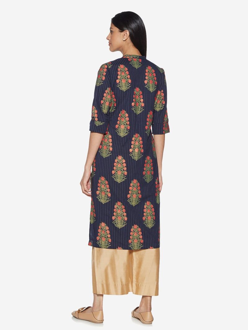 Utsa Indigo Floral Patterned Straight Kurta